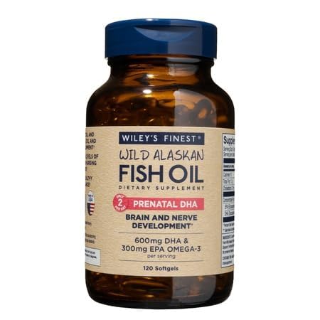 Wiley's Finest Wild Alaska's Fish Oil Prenatal DHA - 900mg EPA και DHA Omega-3s για έγκυες γυναίκες και θηλάζουσες μητέρες - 120 Softgels (60 προγεννητικές υπηρεσίες βιταμίνης)