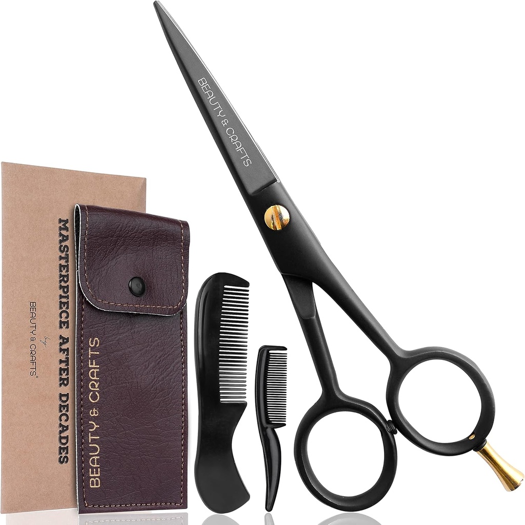 Beauty & Crafts - 2 Mustache Comb για τα μαλλιά προσώπου με όμορφο πουγκί - Beard Trimming Ψαλίδι Χρήση για το στρώσιμο, την κοπή και το styling του μουστάκι (μαύρο)