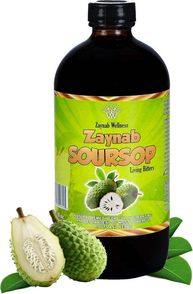 Zaynab Organic Soursop Bitters Liquid with Soursop Leaves for Gut Cleanse, Detox & Immune Support 