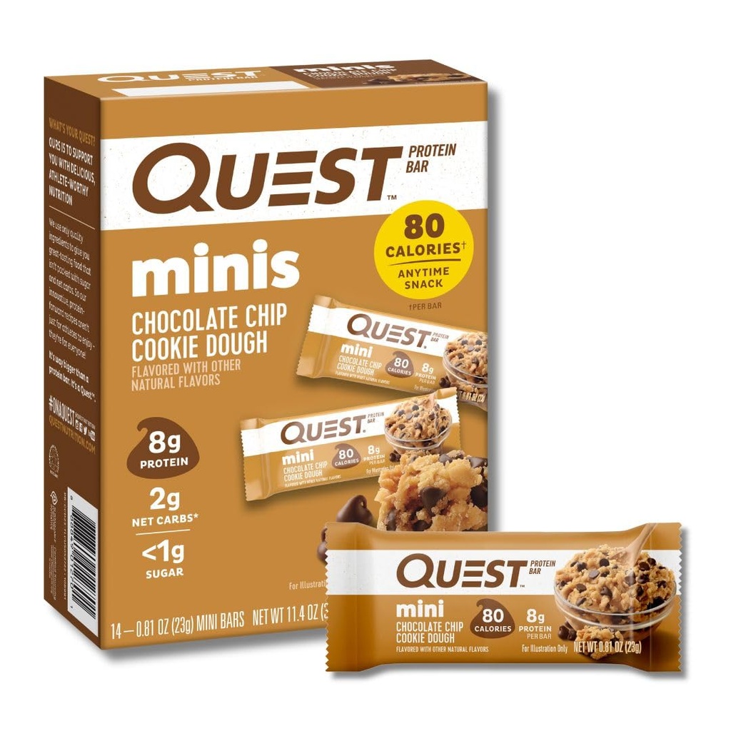 Quest Διατροφή μίνι τσιπ σοκολάτας Cookie Dough Protein Bars, 8g πρωτεΐνη, 1g ζάχαρη, 2g καθαρό υδατάνθρακες, χωρίς γλουτένη, 14 Count