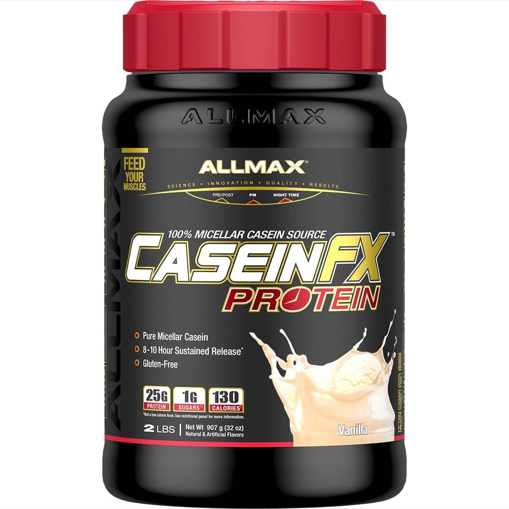 ALLMAX Καζεΐνη-FX Πρωτεΐνη, Βανίλια - 2 lb - 25 γραμμάρια πρωτεΐνης αργής αποδέσμευσης ανά Scoop - χαμηλή υδατάνθρακες & μηδενική προστιθέμενη ζάχαρη - Κατά προσέγγιση 27 σερβίροντας