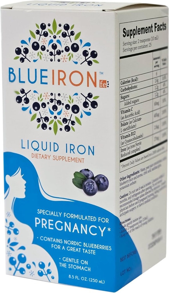 Pregnancy Liquid Mineral Supplement, Iron, Made with Nordic Blueberries from Finland for a Great Taste, Full of Beneficial antioxidants, 8.5 fl oz