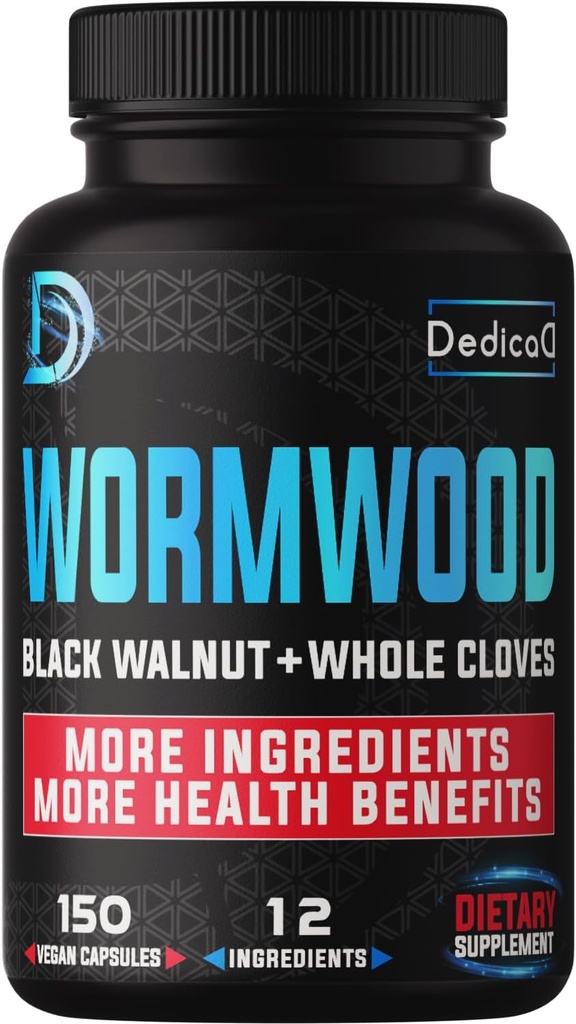 Premium Wormwood Extract Capsules - 5 Month Supply for Immune - 12 Herbs Blended with Black Walnut Leaves, Ginger, Turmeric & More - 150 Counts