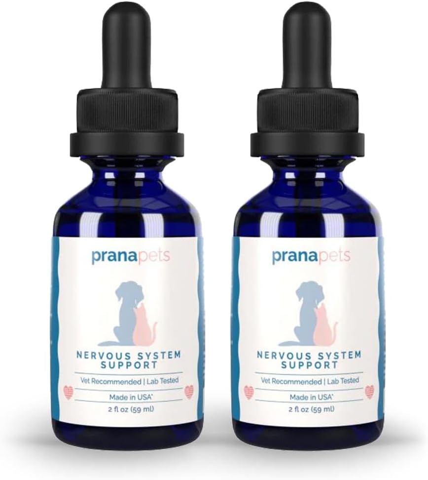 PranaPets Nervous System Support for Dogs and Cats | Herbal Formula Safely Aids in Reducing Nervousness, Involuntary Muscle Movements | Helps Support Brain & Nervous System - 2 Pack