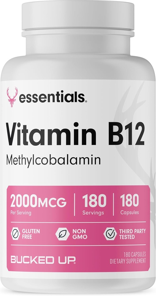 Bucked Up Βιταμίνη B12 2000mcg - Methylcobalamin, Essentials (180 Υπηρεσίες, 180 κάψουλες)