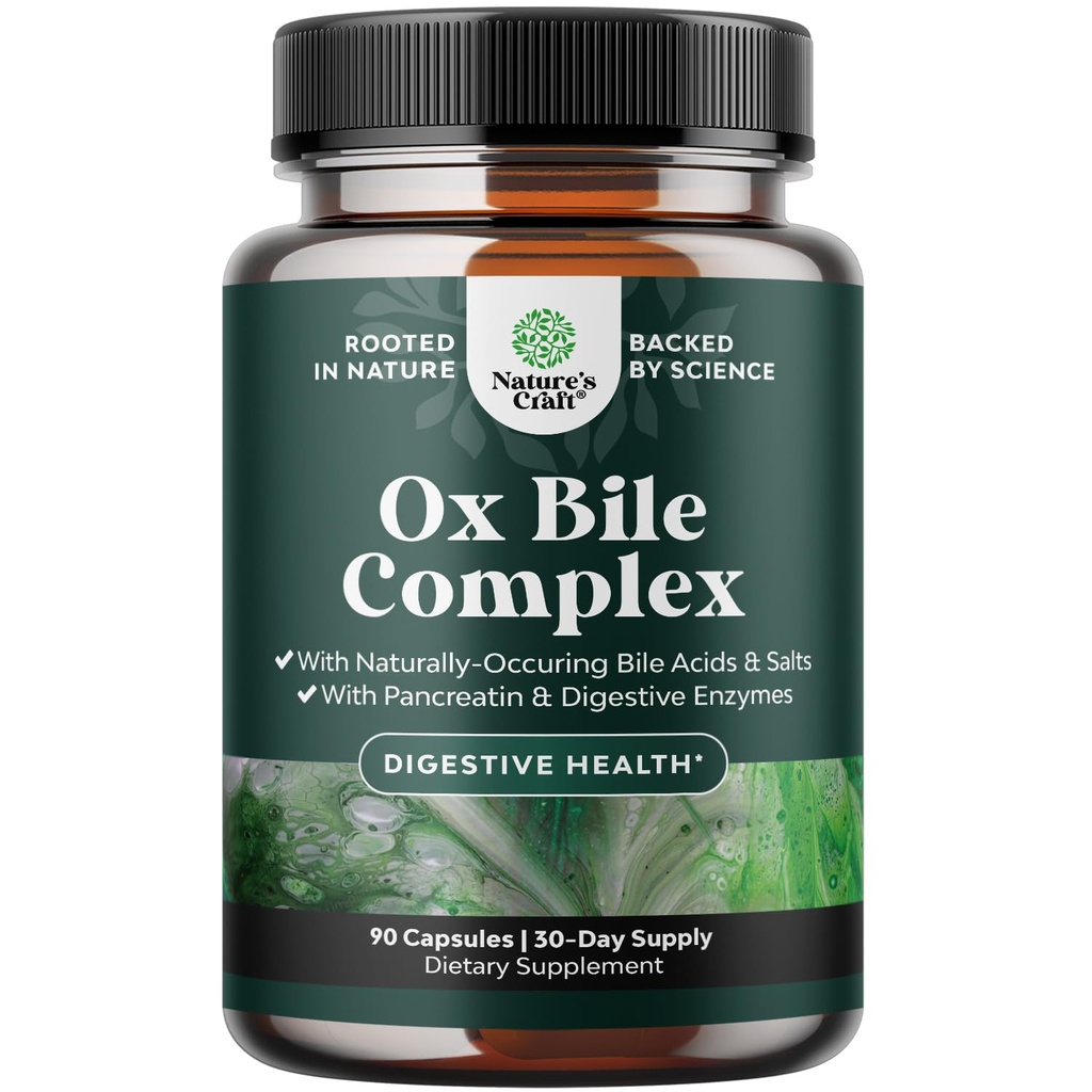 Digestive Enzymes with Ox Bile - Ox Bile Συμπληρώματα για Όχι Gallbladder με Trypsin, Papain & Bromelain Ένζυμο για Pancrease Cleanse & Detox - Pancreatin Digestion Enzymes for Women & Men - 90 Ct