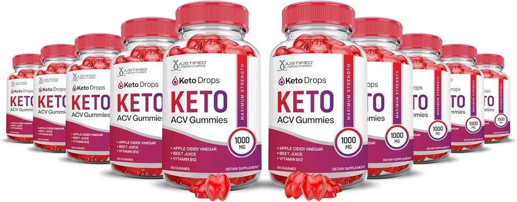 (10 Pack) Keto Drops Keto ACV Gummies Advanced Formula 1000MG Keto Drops Keto Gummies Apple Cider Vinegar Formulated with Roomegranate Beet Buice Powder B12 Vegan Non GMO 300 Gummys