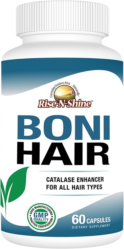 Rise-N-Shine BoniHair Catalase Supplement for Vibrant, Youthful Hair Support- 10,000 IU Catalase with Saw Palmetto, Biotin, Fo-Ti, PABA - 60 Capsules