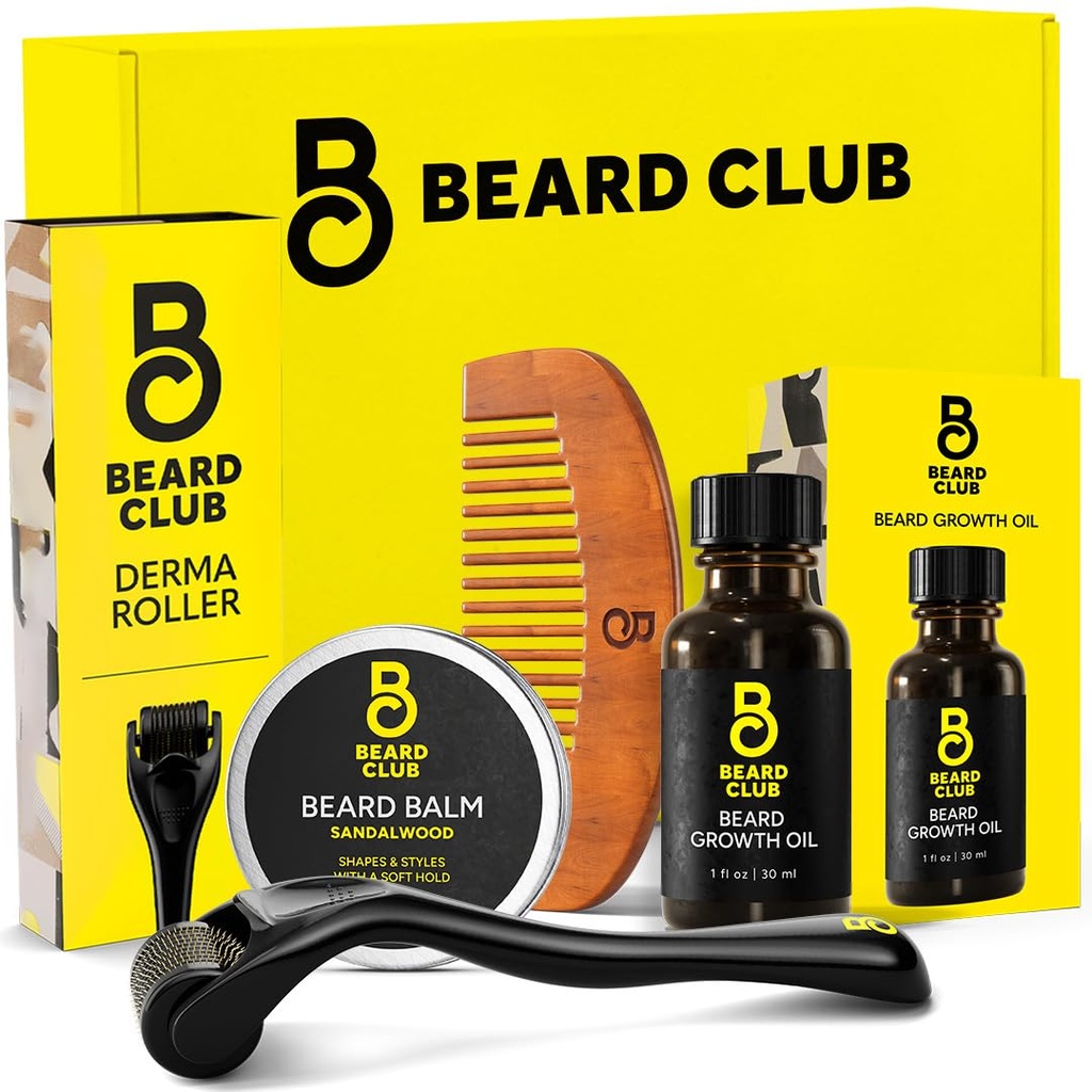 The Beard Club Beard Growth Kit - Derma Roller, Beard Growth Oil, Sandalwood Balm, Comb - Σύνολο δώρων