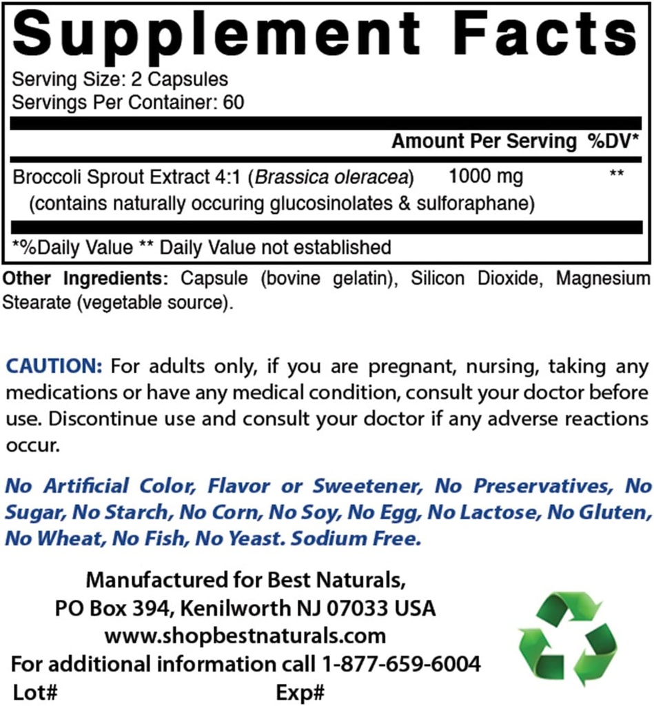 Best Naturals εκχύλισμα βρόκολα, 1000 mg & γλυκινικό μαγνήσιο 425 mg