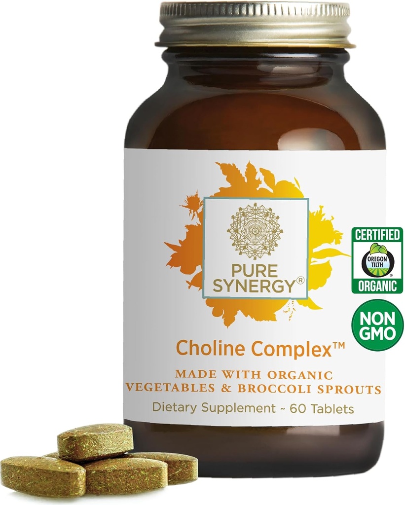 PURE SYNERGY Choline Complex | Vegan Choline Supplement Made with Organic Whole Foods | Non-GMO Bioavailable Complex | for Pregnancy, Brain, and Liver Health (60 Tablets)