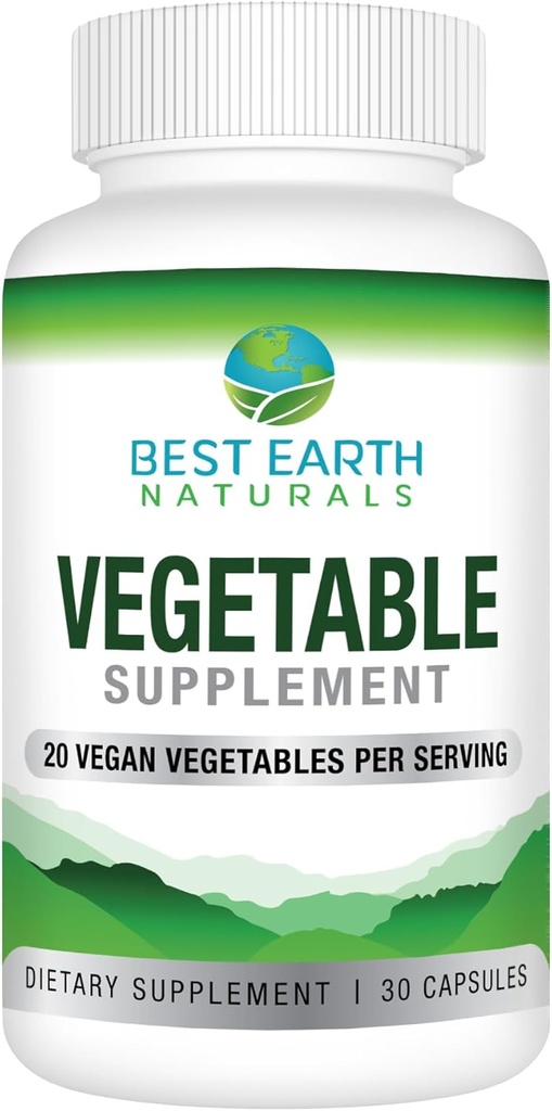 Best Earth Naturals Συμπλήρωμα λαχανικών με 20 Veggie Blend - Ενεργειακές Βιταμίνες για γυναίκες και άνδρες 30 Ημέρα προσφοράς (30 κάψουλες)
