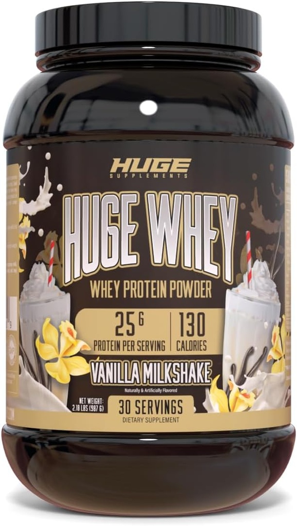 Huge Whey, Protein Powder for Muscle Gain, 25g Protein, 12g EAAs, Supports Muscle Growth, Performance & Recovery (Vanilla Milkshake, 30 Servings)