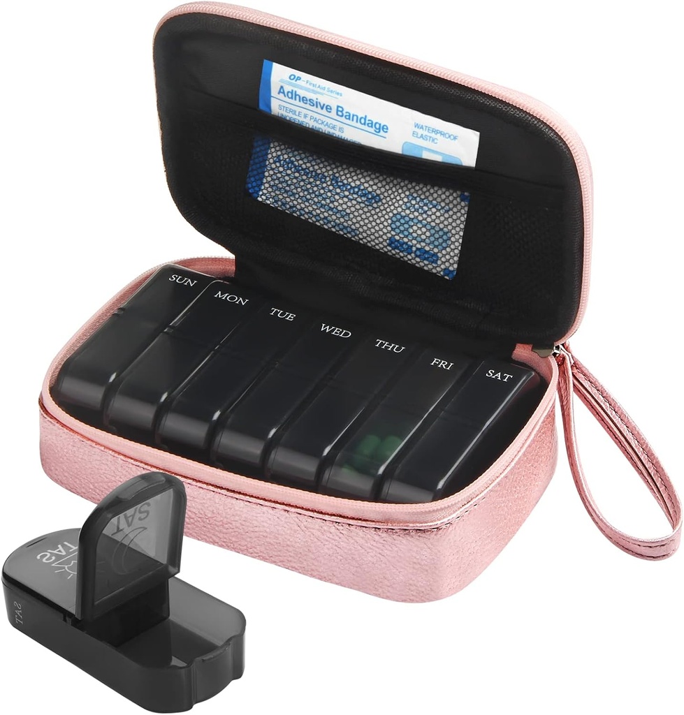 Εβδομαδιαία PU τσάντα δερμάτινων χαπιών Διοργανωτής περίπτωση 2 φορές την ημέρα, AM PM Daily Pill Box to Hold Vitamin, ιχθυέλαιο, συμπληρώματα και ιατρική (Pink)