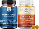 Bundle of Water Away Fluid Retention with Dandelion Leaf Extract & Green Tea for Bloating Relief and Turmeric Gummies for Adults Peach Flavor - Turmeric Curcumin with Black Pepper Extract and Ginger