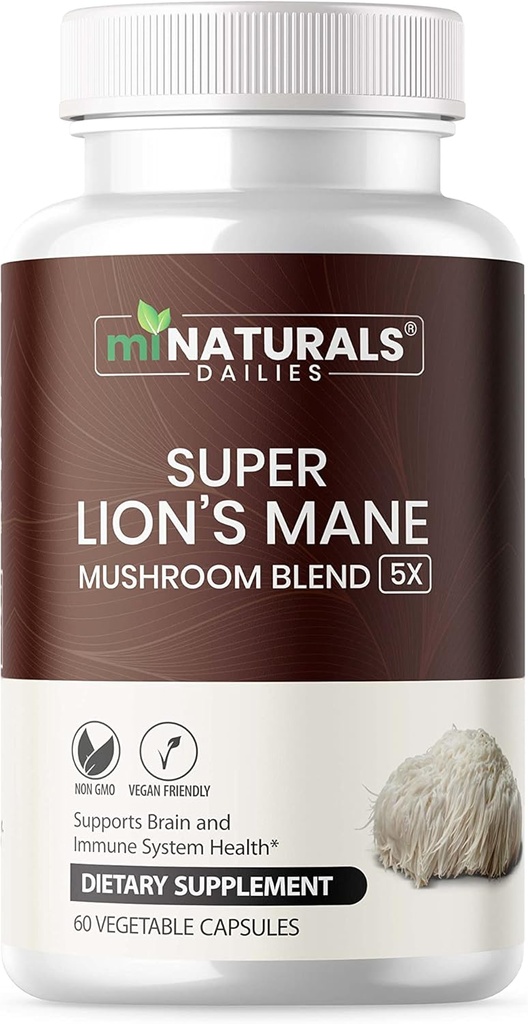 MINATURALS Lions Mane Συμπληρώματα κάψουλες - 5 Mushroom Complex Βοηθά με το ανοσοποιητικό σύστημα και την υγεία του εγκεφάλου - Chaga, Reishi, Shiitake, Lions Mane, και Maitake Mushroom Extracts