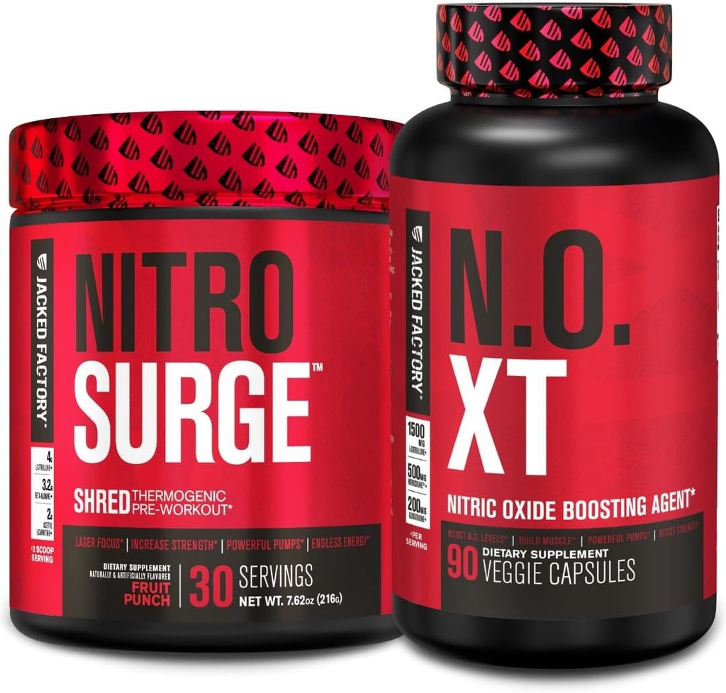 Jacked Factory Nitrosurge Shred Θερμογόνος Προ-Γυμνασία σε Fruit Punch & N.O. XT Nitric Oxide Booster για άνδρες & γυναίκες