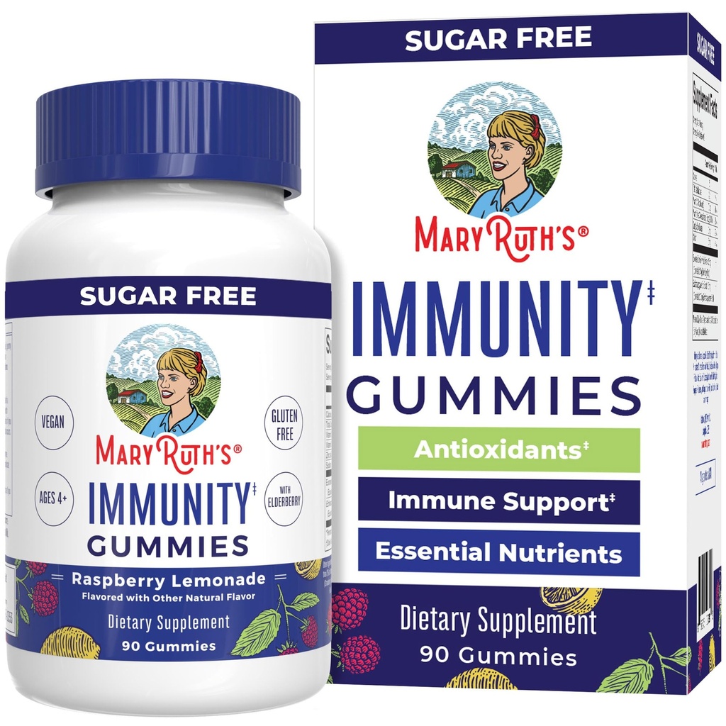 MARYRUTH'S Sugar Free Immunity Gummies | Powerful Blend | Elderberry Vitamin C & Zinc | Vitamin D3 & Echinacea | Immune Support Supplement | Gummies for Kids & Adults | Vegan | Non GMO | 90ct