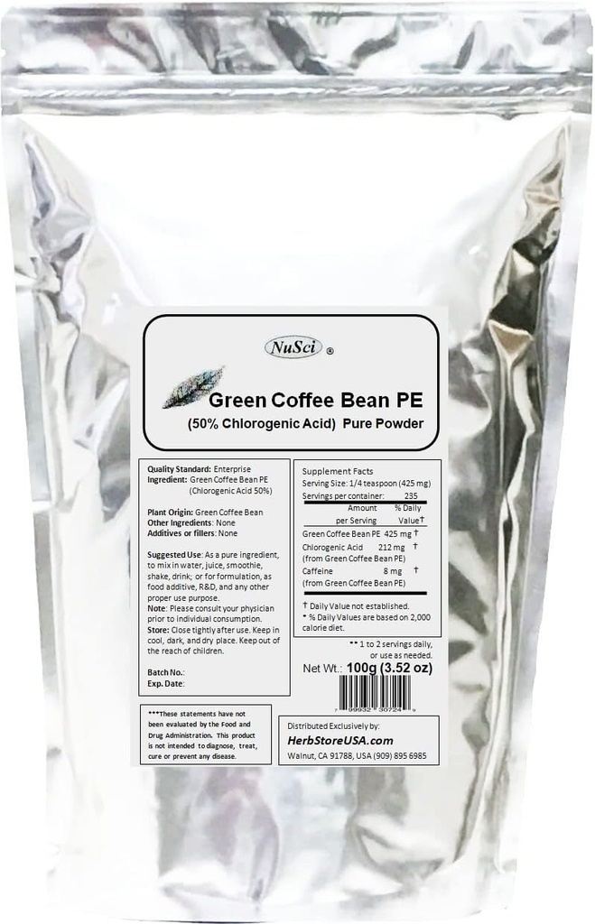 Πράσινο Coffee Bean Extract σκόνη, τυποποιημένο 50% χλωρογόνο οξύ (100 γραμμάρια (3,52 oz))