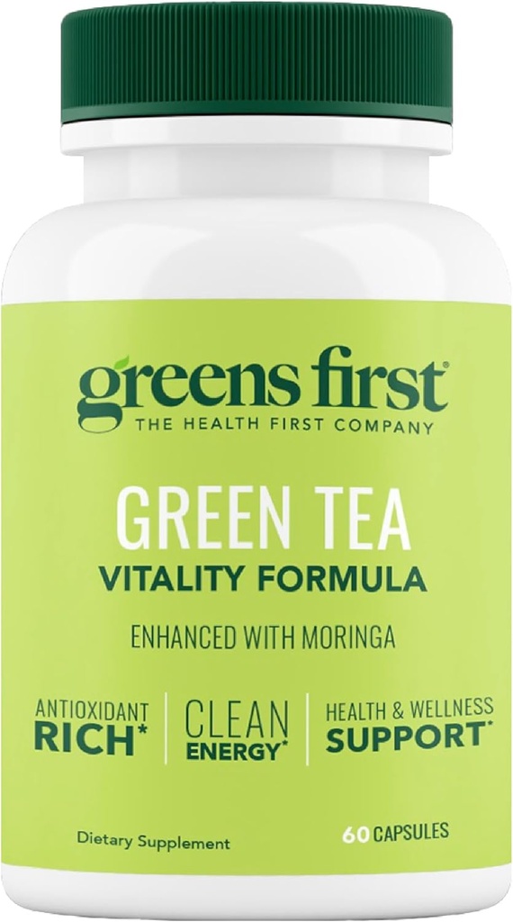 Greens First Green Tea Vitality Formula - Ενισχυμένο με Moringa - Antioxidant-Rich για την καθαρή ενέργεια - Vegan & Gluten-free - Ισχυρό μείγμα για την ενέργεια και τη συνολική ευεξία (60 κάψουλες)