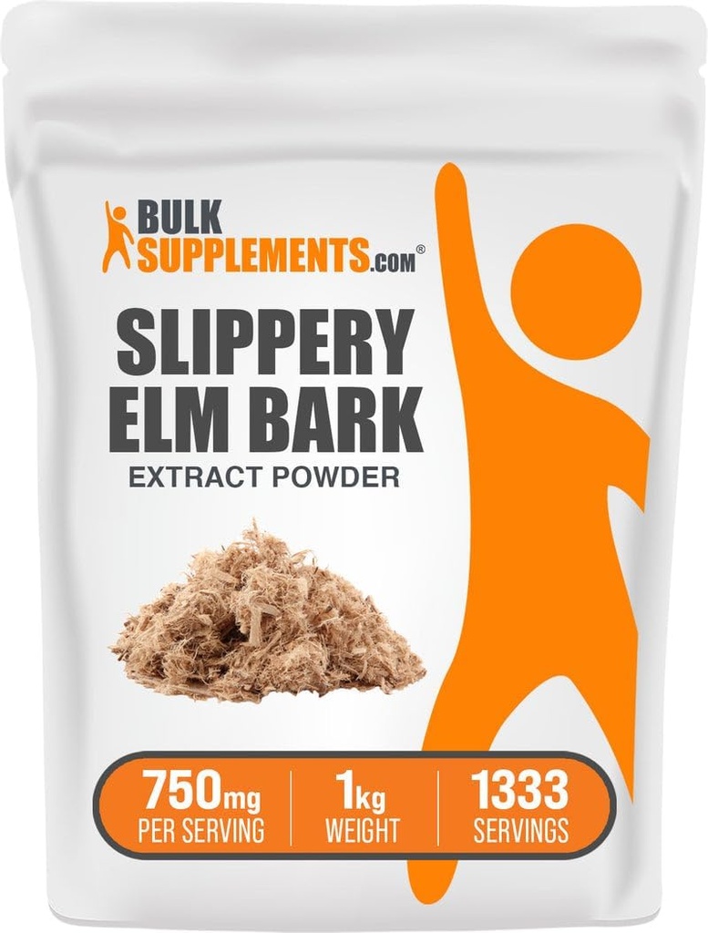 BulkSupplements.com Slippery Elm Bark Extract Powder - Slippery Elm Powder, που προέρχεται από Ulmus Rubra Bark - Χωρίς γλουτένη, 750mg ανά Σερβίρισμα, 1kg (2,2 lbs) (Pack of 1)