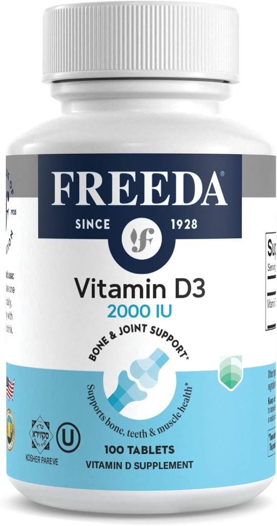 FREEDA Vitamin D3-2000 IU – High-Potency Vitamin D for Bone Strength & Immune Support – Easy-to-Swallow Tablets – 100 Tiny Tablets