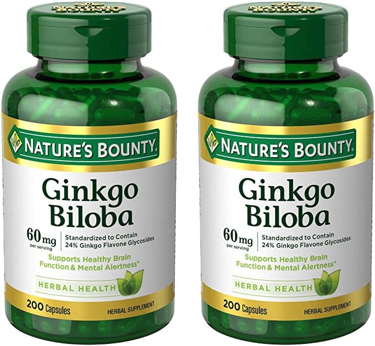 Nature's Bounty Ginkgo Biloba 60mg Κάψουλες, 200 Count (Pack of 2)