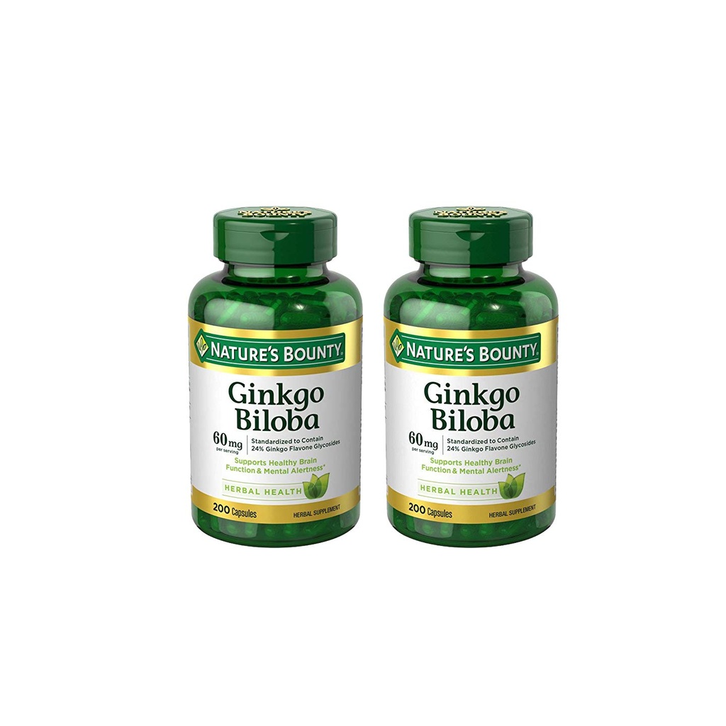 Nature's Bounty Ginkgo Biloba 60mg Κάψουλες, 200 Count (Pack of 2)