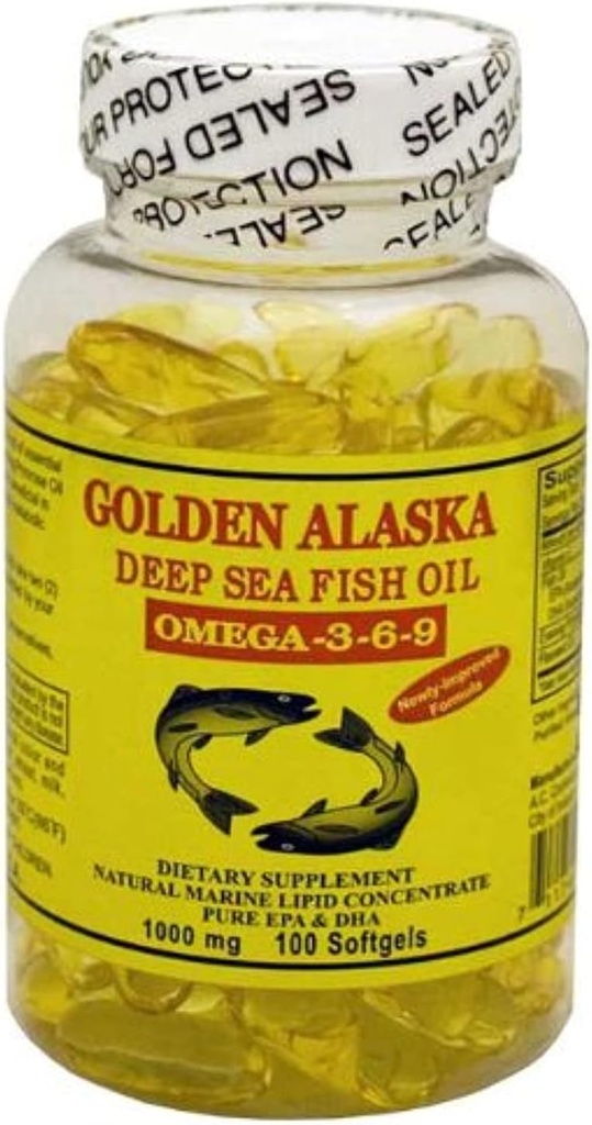 Golden Alaska Deep Sea Omega-3-6-9 Fish Oil 1000mg 100 Softgels
