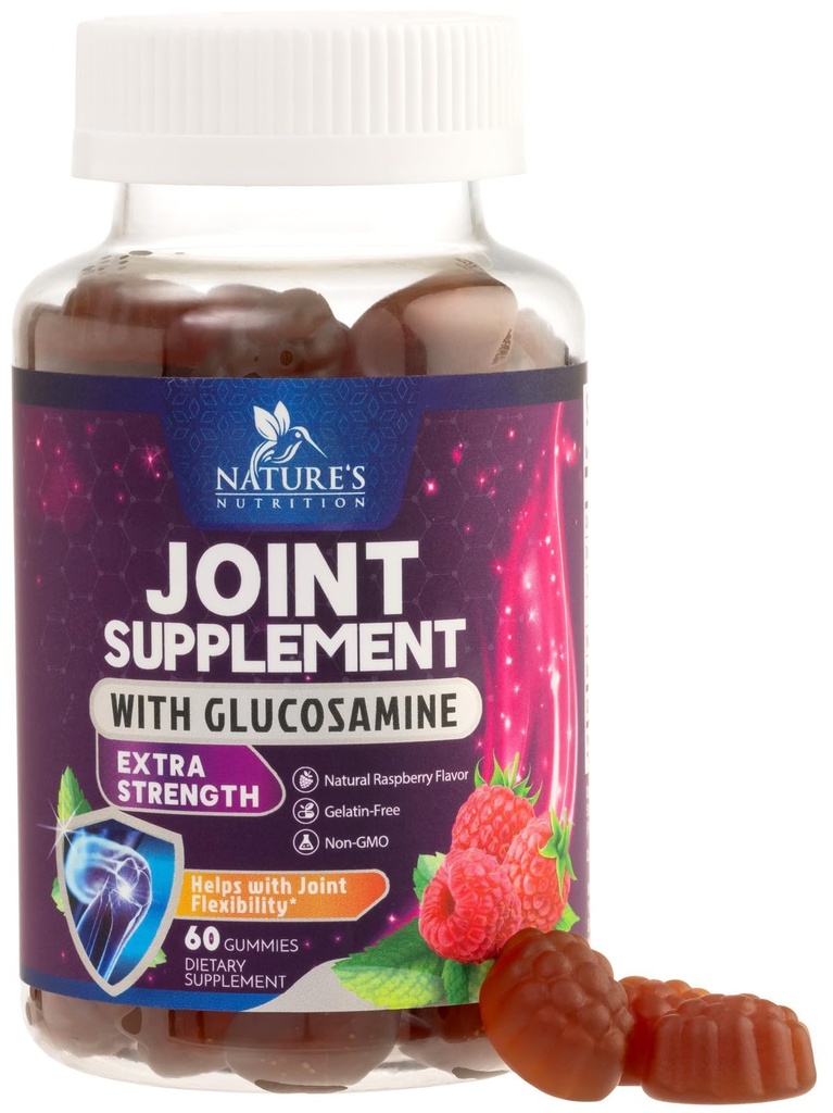 Joint Support Gummies - Glucosamine Plus Vitamin E Nature's Joint Support Supplement for Occasional Discomfort for Back, Knees & Hands - Cartilage & Joint Health & Flexibility Support - 60 Gummies