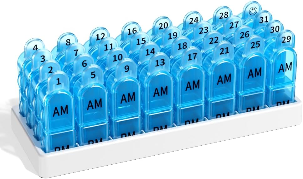 Μηνιαία AM/PM Pill Organizer - Χρώμα & Αριθμός-κωδικοποιημένο κουτί 30/31-Day Χάπια με Secure Lids, BPA-free & Travel-Friendly Design 
