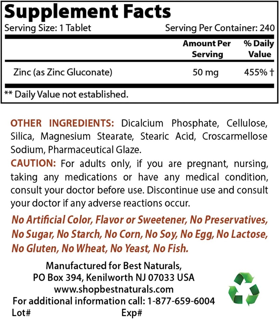 Zinc Gluconate 50mg & Vitamin B12 6000 mcg
