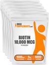 BulkSupplements.com Biotin 10000mcg σκόνη - Βιταμίνες για τα μαλλιά, το δέρμα και τα νύχια - ως βιταμίνη Β7, Χωρίς γλουτένη, 1000mg ανά σερβίροντας (10mg Biotin), 5kg (11 lbs) (Συσκευασία των 5)