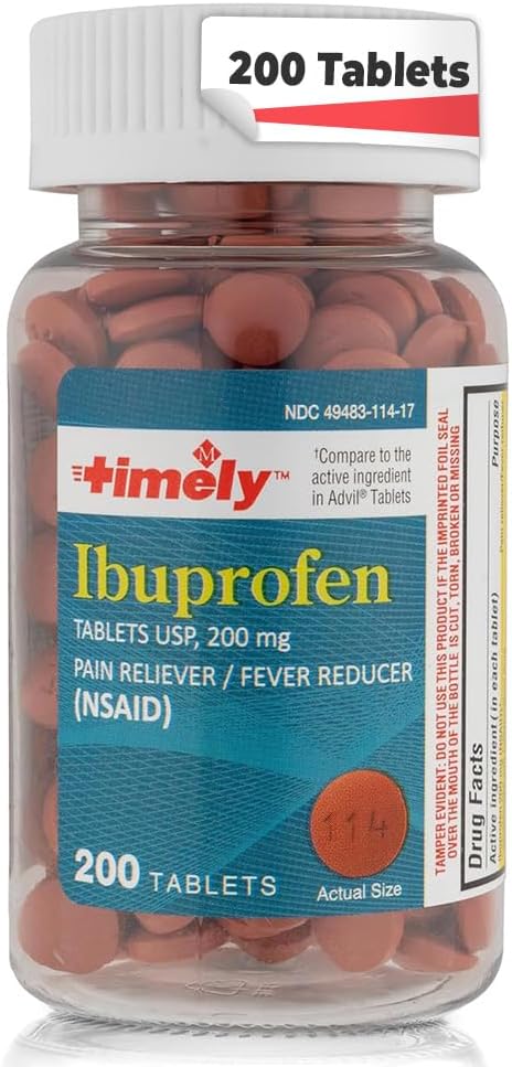 TIME-CAP LABS, INC. Timely Ibuprofen 200mg 200 Tablets - (NSAID) Pain Relief Pills for Headache, Menstrual Pain, Tooth Aches, Muscle Pain, Arthritis Pain, Body Aches