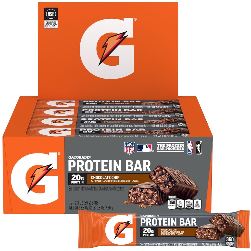 Gatorade Whey Protein Recover Bars, Chocolate Chip, 2,8 Ουγγιά (πακέτο των 12)