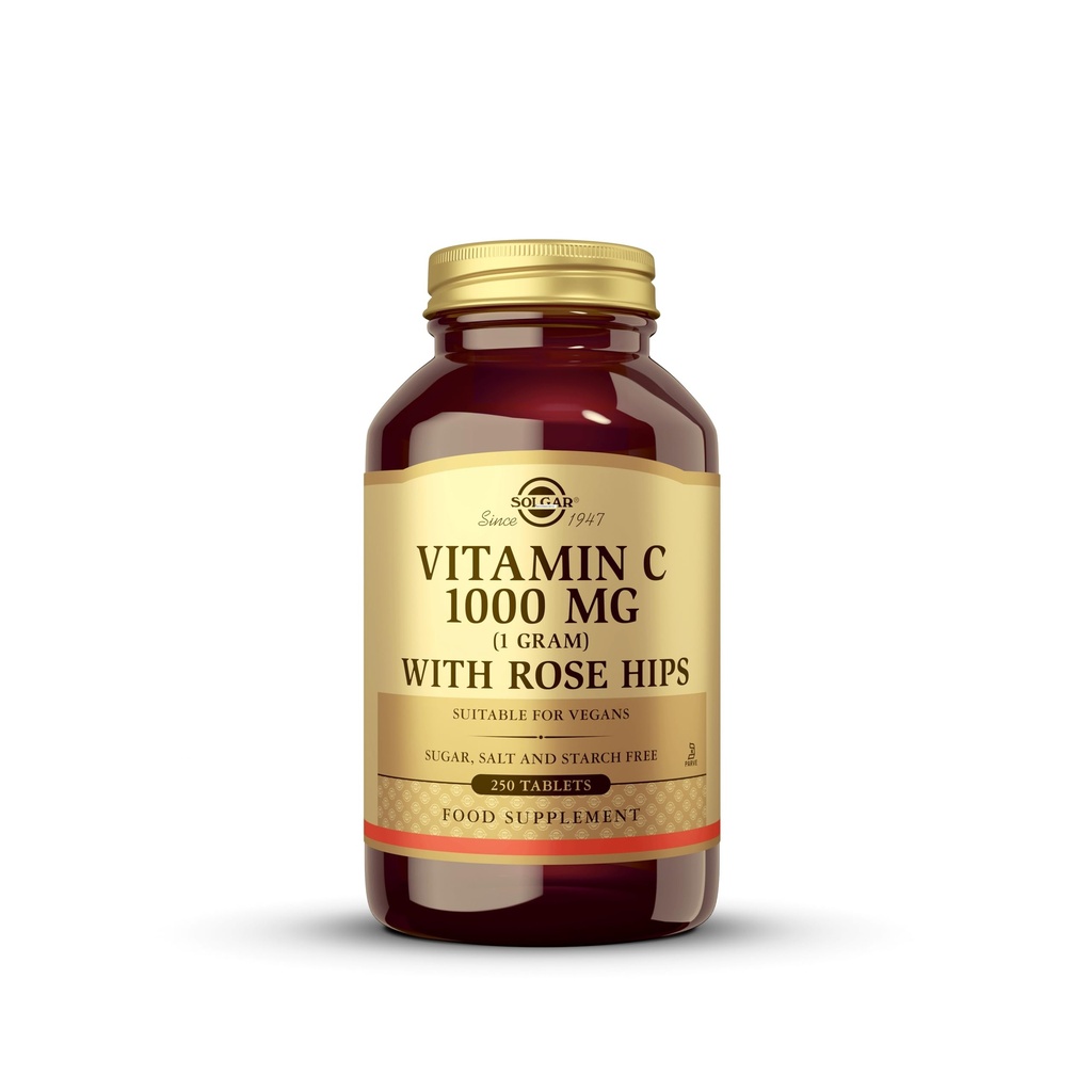 Solgar Vitamin C 1000 mg με Rose Hips, 250 δισκία - Αντιοξειδωτική & Ανοσοποιητική Υποστήριξη - Συνολική Υγεία - Υποστηρίζει Υγιεινό Δέρμα & αρθρώσεις - Μη ΓΤΟ, Vegan, Χωρίς Γλουτένη, Χωρίς Γαλακτοκομικά, Kosher - 250 Σερβιέτες