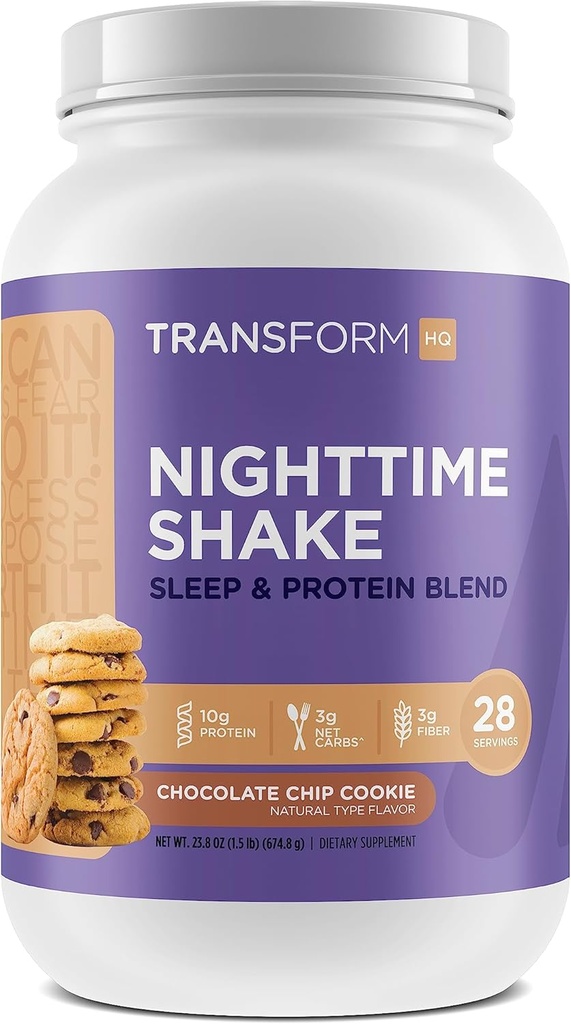 TransformHQ Nighttime Shake, Sleep + Protein Blend, 28 υπηρεσίες, σοκολάτα τσιπ Cookie Flavor