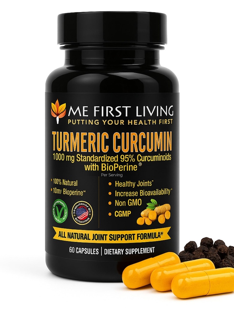 Me First Living Turmeric Curcumin 1000 mg 95% Curcuminoids, Bioperine 10 mg, 19x More Potent Than Others, Increased Absorption, Non-GMO, Organic Turmeric, Vegan, Gluten Free, 60 Capsules