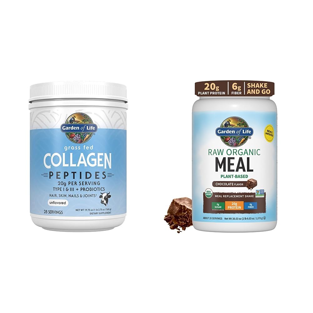 Κήπος της Ζωής Grass Fed Υδρολυμένα Collagen Συμπληρώματα πρωτεΐνης Peptides σκόνη, 19,75 Oz & Νόστιμη οργανική σοκολάτα Αντικατάσταση γεύματος Shake Vegan 20g
