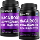 6-σε-1 Βιολογικές κάψουλες ρίζας Maca Ashwagandha 1710mg με εκχύλισμα φρούτων DHEA και Black Pepper για γυναίκες και άνδρες - Συμπλήρωμα μαύρου Maca για το συμπλήρωμα υποστήριξης Stamina, οστών και διάθεσης, 120ct (πακέτο του 2)