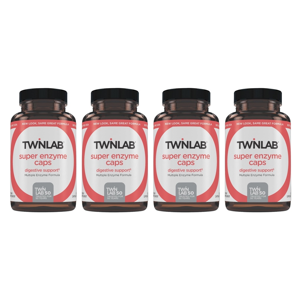 Twinlab Super Enzyme Caps - Συμπλήρωμα δυσκοιλιότητας με Digestive Enzymes - 50 Κάψουλες (πακέτο των 4)