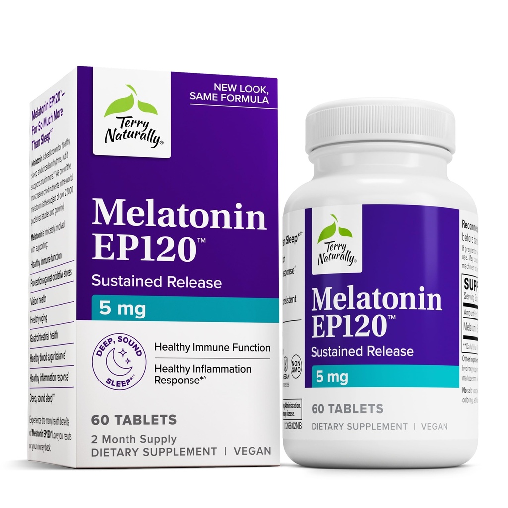 Terry Φυσικά μελατονίνη EP 120 5mg - Συμπλήρωμα υποστήριξης ύπνου με αντιοξειδωτικά - Συμπλήρωμα χωρίς γλουτένη για υγιή ύπνο - Συμπλήρωμα διατροφής για την ενίσχυση της υγιούς γήρανσης & ανοσοποιητική υγεία - 60 δισκία