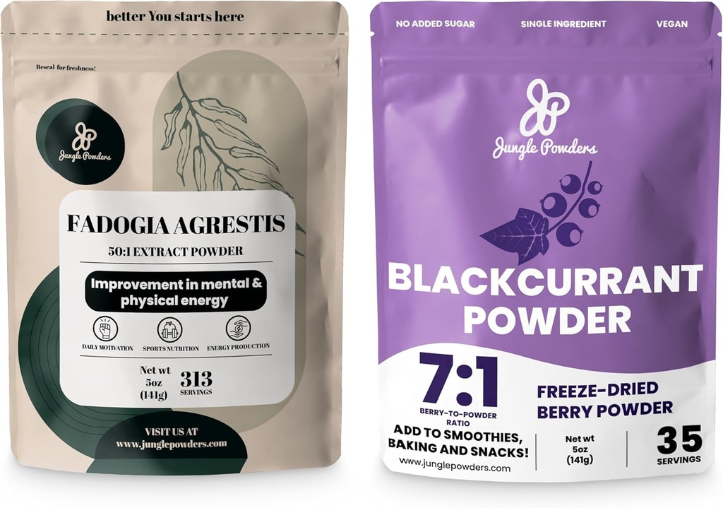 Zungle Powders Bundle for Men's Health & Vitality: 5oz Fadoga Agrestis Extract Powder - Pure Nigerian Supplement + 5oz Black Currant Powder - Freeze-Dried Fruit for Tea, Juice, Smoothies, & More!