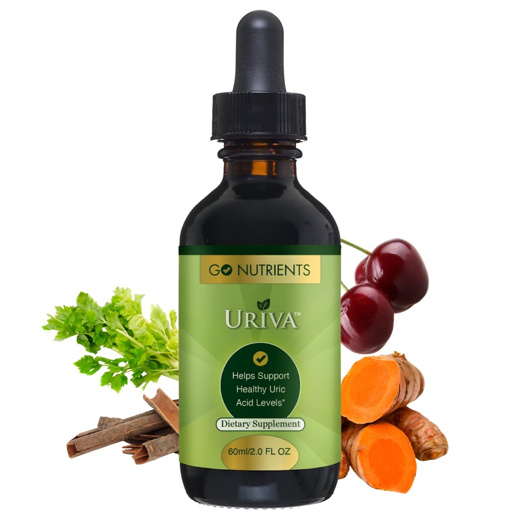 Go Uriva θρεπτικά συστατικά - Advanced Uric Acid Flush Καθαρίστε με ταρτάρ Cherry Extract Celery Seed, Turmeric & More - Υψηλή απορρόφηση Υγρές σταγόνες συμπλήρωμα για τις αρθρώσεις και το νεφρό 2.0 oz.