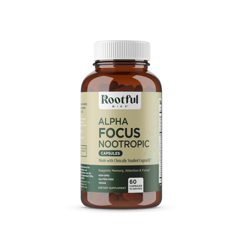 Alpha Focus Nootropic - Memory and Focus Brain Booster Supplement with Choline, Citicoline, GPC, L-Tyrosine, Bacopa Monnieri, DMAE, Gingko Biloba, Lion's Mane, Niacinamide - 60 Κάψουλες