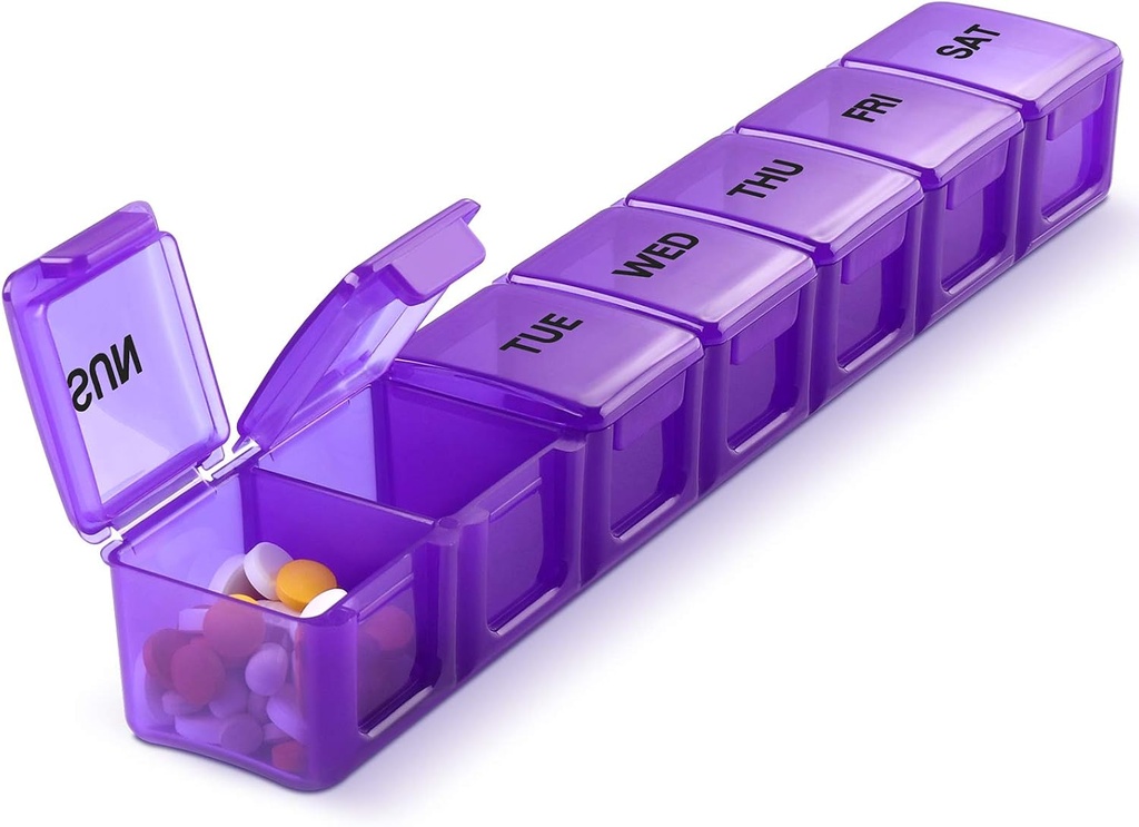 Pill Organizer XL Extra Large Weekly and Daily Pill Cases for Pills/Vitamin/Fish Oil/Supplements (Purple)