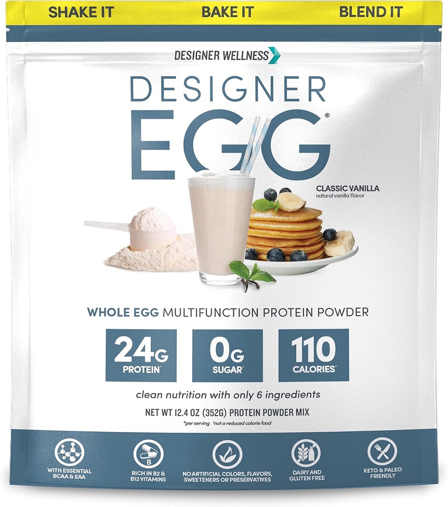 Σχεδιαστής Wellness, Designer Egg, Φυσικό αυγό Yolk & αυγό Λευκή πρωτεΐνη σκόνη, Κέτο και Παλαιοφιλική, χαμηλή θερμίδα, λιγότερο λίπος και χοληστερόλη, κλασική βανίλια, 12,4 ουγγιά
