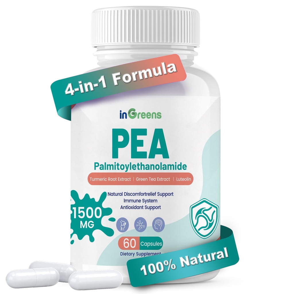 Υψηλής ισχύος 4-σε-1 Palmitoylethanolamide, 700mg συμπλήρωμα πίτας για άνδρες και γυναίκες, Κατασκευασμένο στις ΗΠΑ, 60 κάψουλες