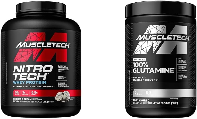 Muscletech Whey Protein Powder Nitro-Tech Whey Protein Isolate & Glutamine Powder 100% Pure L Glutamine Powder 