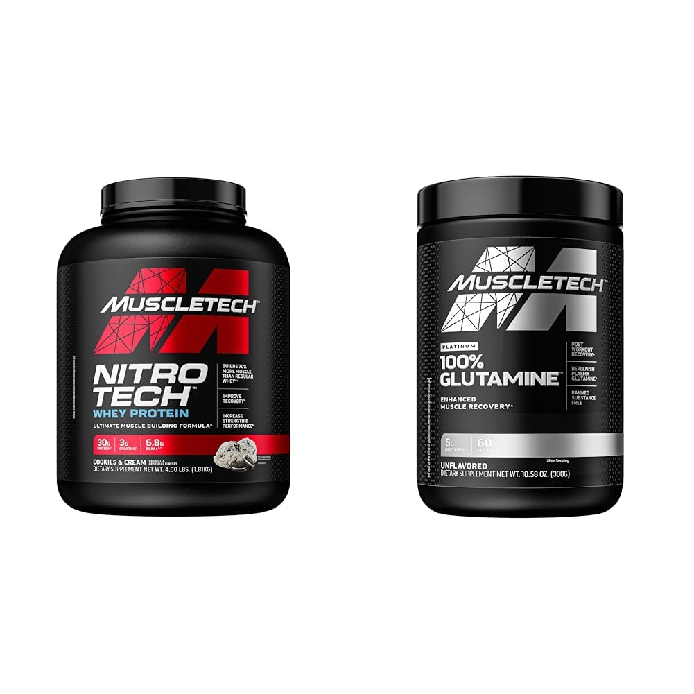 Muscletech Whey Protein Powder Nitro-Tech Whey Protein Isolate & Glutamine Powder 100% Pure L Glutamine Powder 